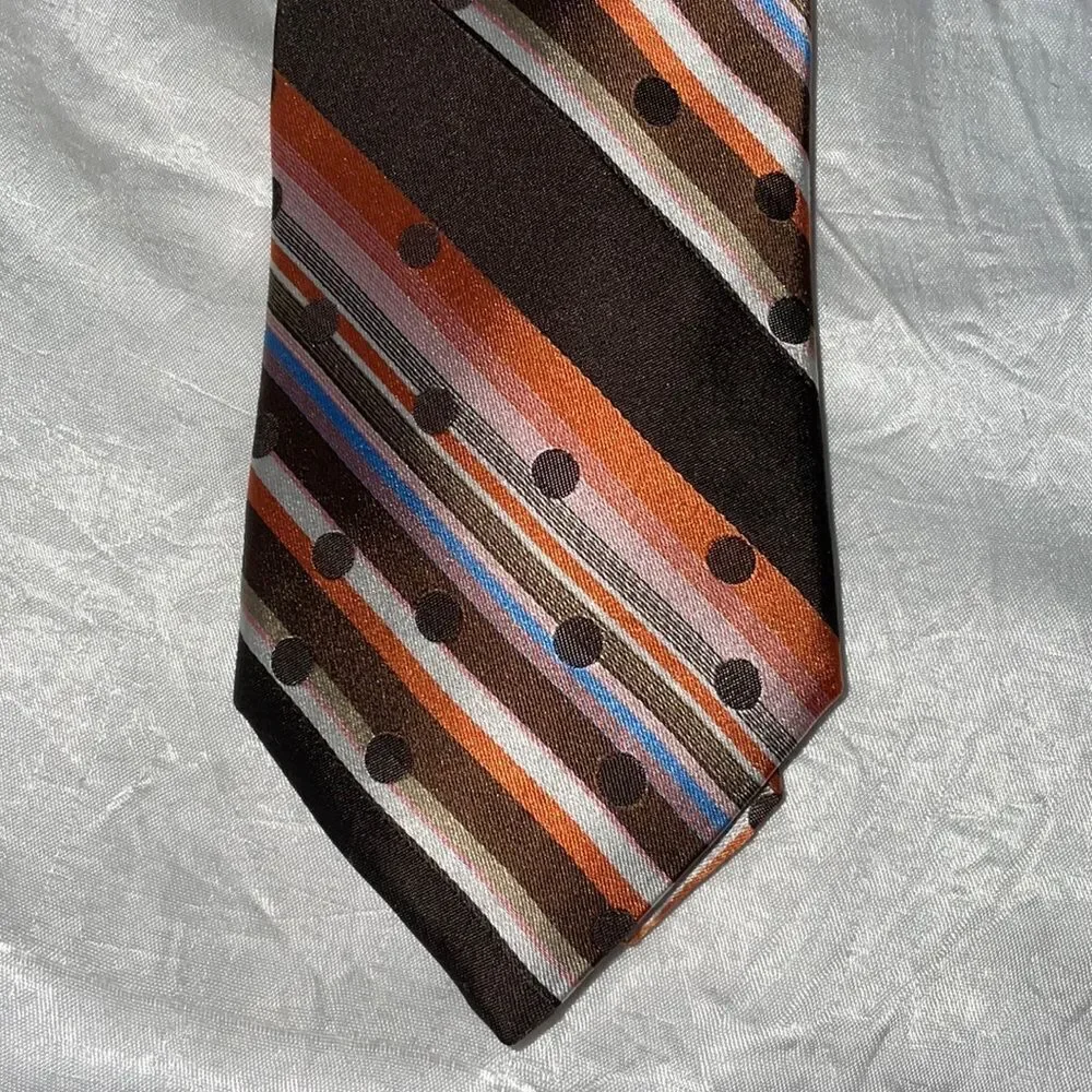 Ted Baker brown‎ & orange striped & polka dot silk tie